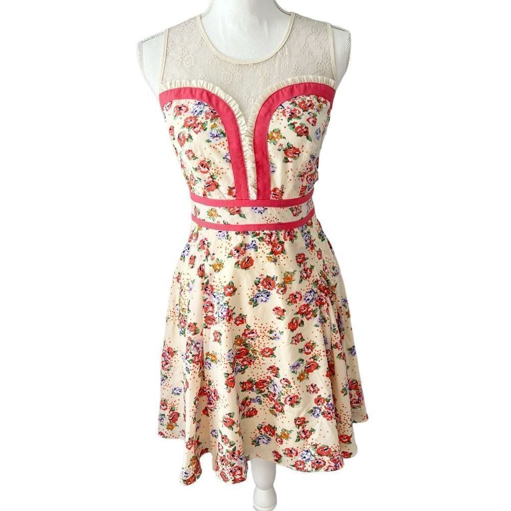 Minuet Sleeveless Floral Lace Fit and Flare Spring Dress Size Small
